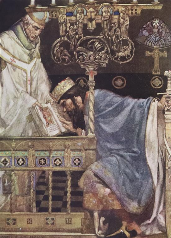 Malory, Thomas Sir - Le Morte Darthur, illustrated by W. Russell Flint, 2 vols, qto, green cloth gilt, 36 colour